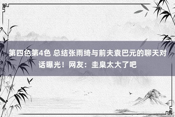 第四色第4色 总结张雨绮与前夫袁巴元的聊天对话曝光！网友：圭臬太大了吧